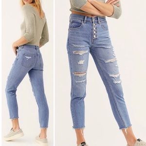 WE THE FREE x Free People Jeans Size 27 High Rise 100% Distress Button Fly